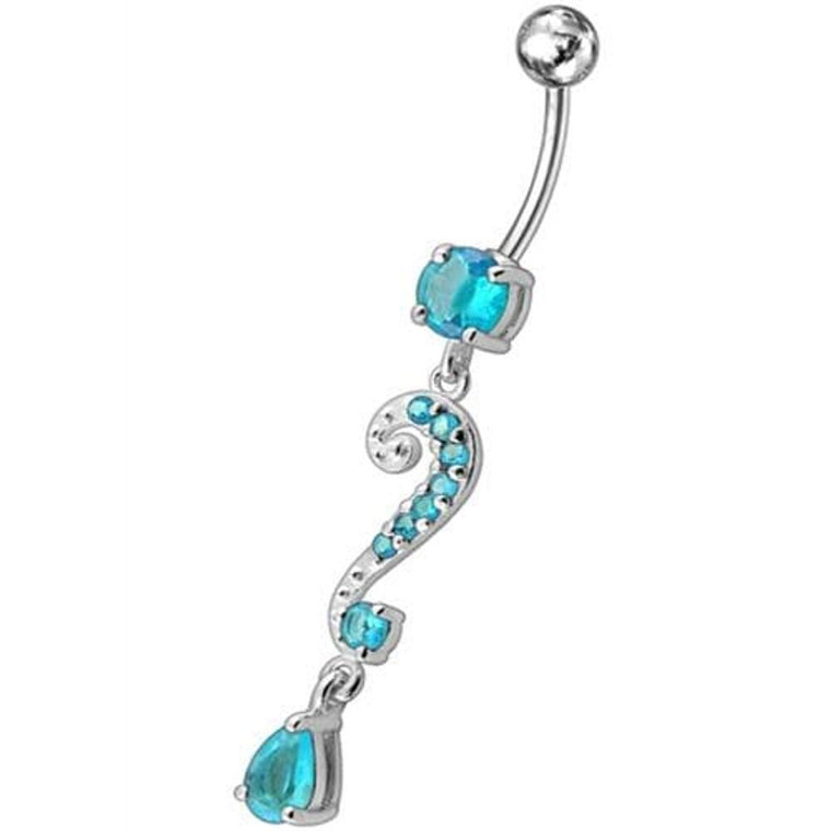 Silver Fancy Crystalline Teardrop Multi Gem Fancy Navel Ring - Aqua