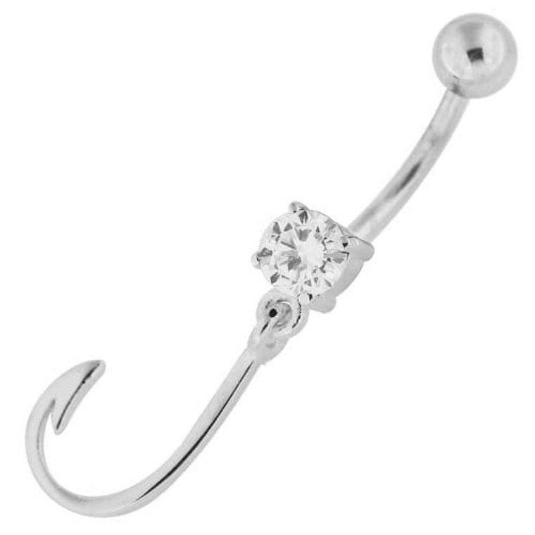 Sterling Silver Jeweled J Signed Navel Belly Button Bar - Clear