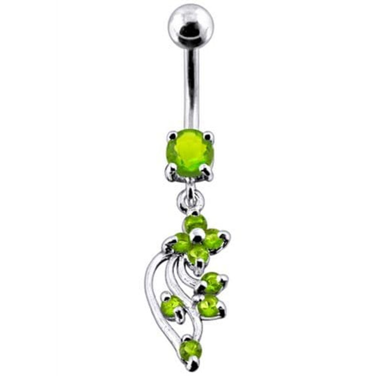 Silver Jeweled Fancy Dangling Belly Ring - Peridot