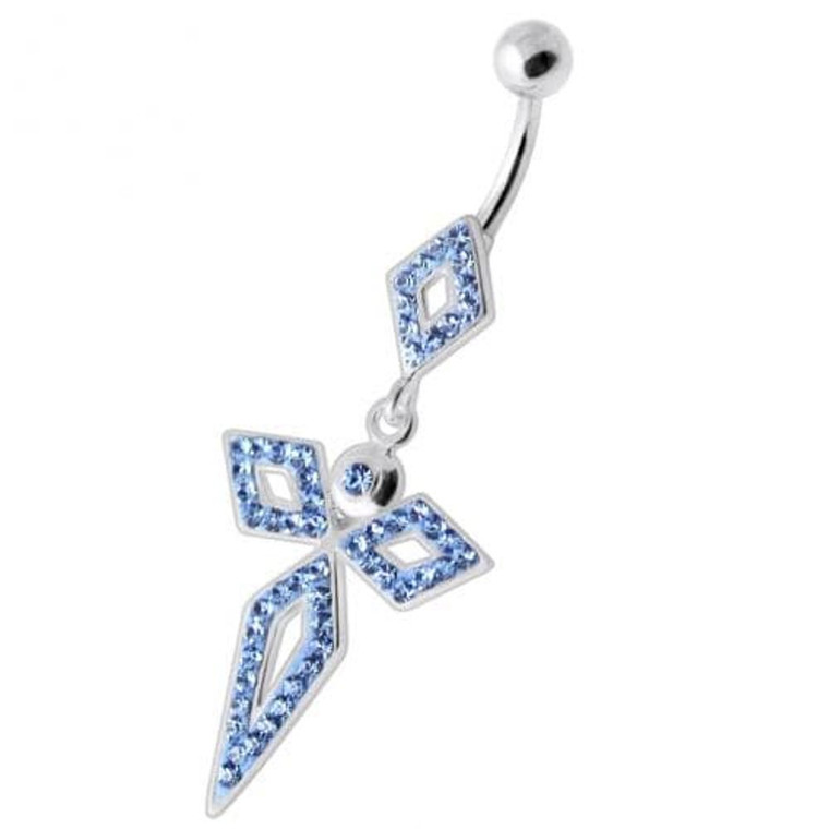 4 Diamonds Silver Navel Belly Bar - Lavender