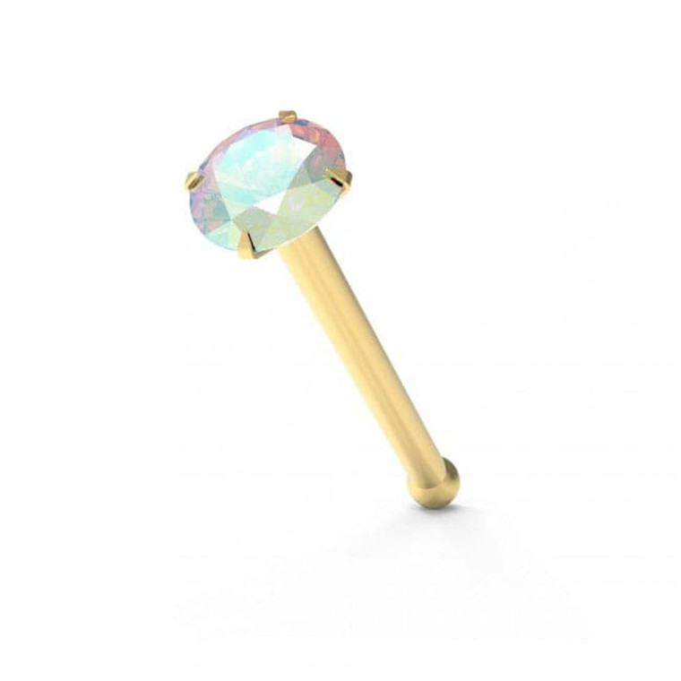 9ct Solid Yellow Gold with Colorful Crystal Stone Jeweled in Prong set Ball End Nose Stud - 2.5mm / Aurora Borealis