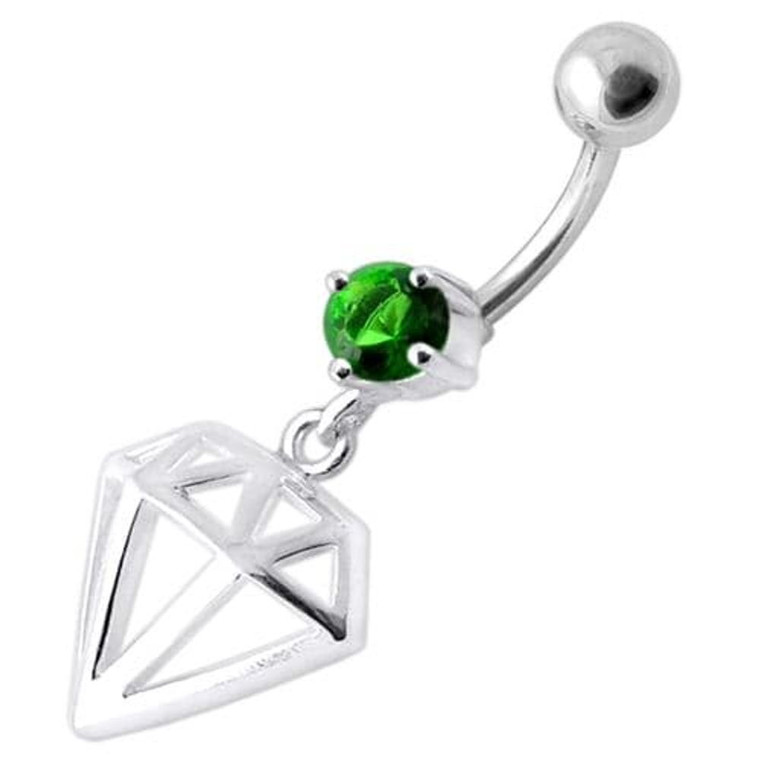 Fancy Jeweled Diamond Cut Dangling Navel Ring - Emerald