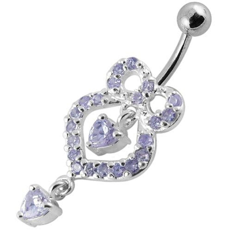 Fancy   Pear shaped Jeweled Dangling Navel Body Jewelry Ring - Lavender