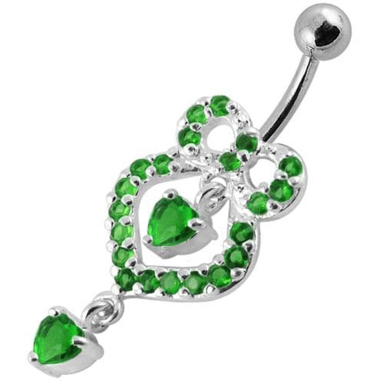 Fancy   Pear shaped Jeweled Dangling Navel Body Jewelry Ring - Emerald