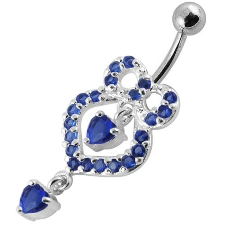 Fancy   Pear shaped Jeweled Dangling Navel Body Jewelry Ring - Dark Blue