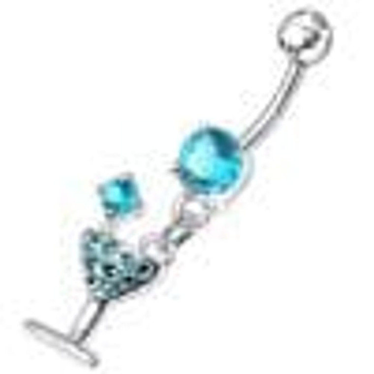Fancy Jeweled GLASS Dangling Banana Bar Belly Ring - Red