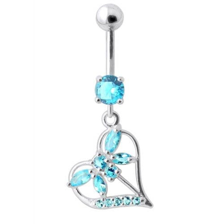 Fancy Jeweled Heart Belly Banana - Aqua