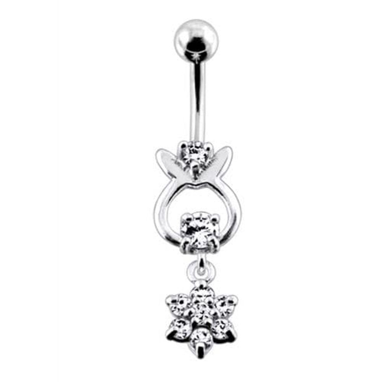 Bunny Jeweled Hanging Flower Dangling Belly Ring - Clear