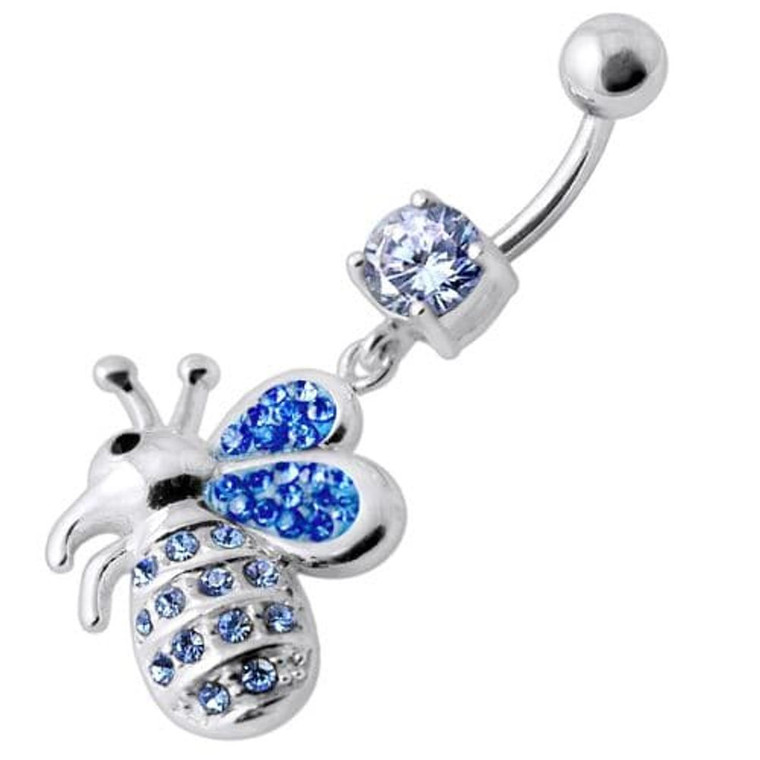 Fancy Jeweled Honey Bee Dangling Belly Ring - Lavender