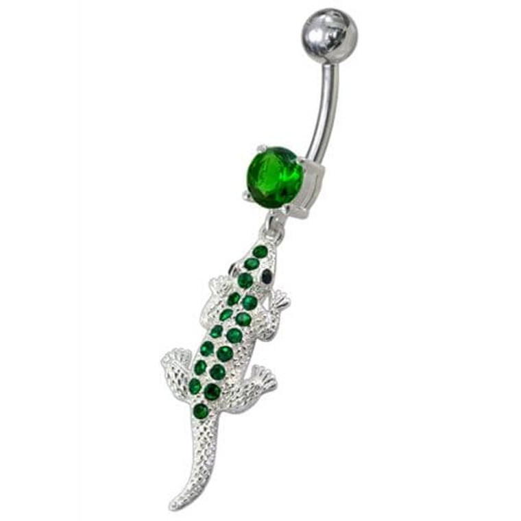 Fancy Jeweled Lizard Dangling Navel Belly Ring - Emerald