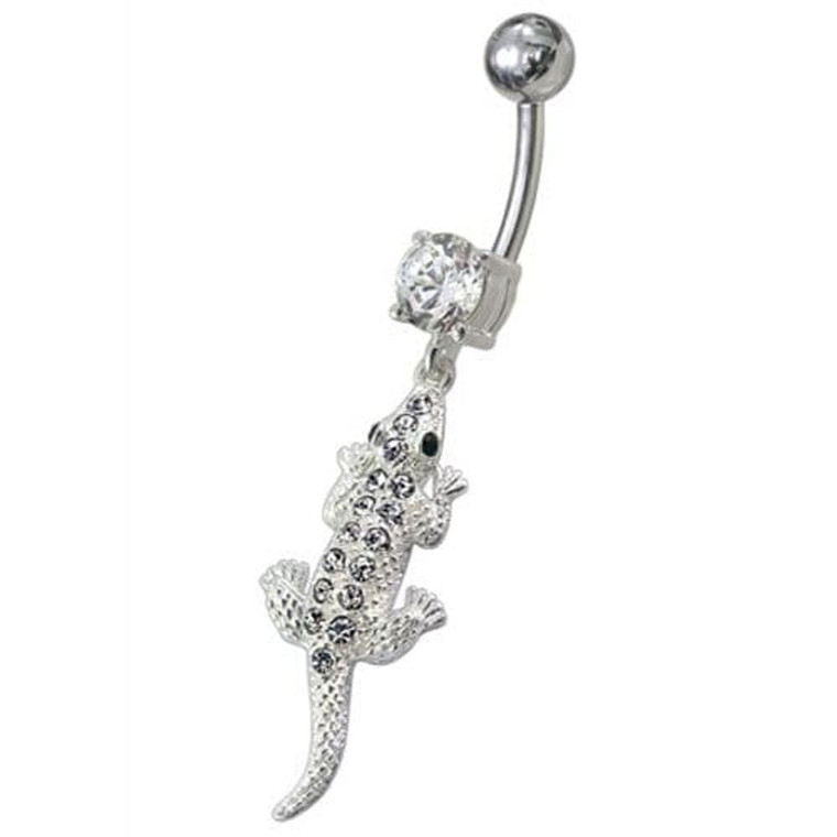 Fancy Jeweled Lizard Dangling Navel Belly Ring - Clear