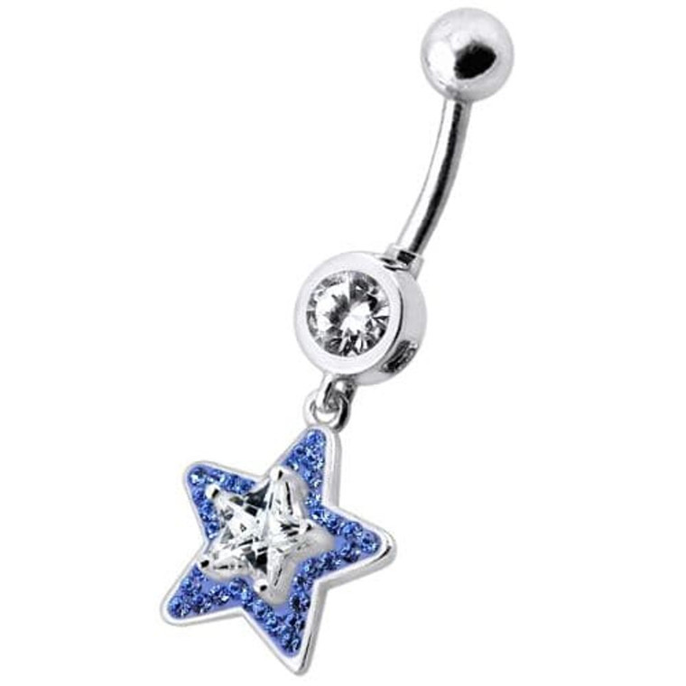 Fancy Jeweled Star Dangling Banana Bar Navel Ring - Lavender