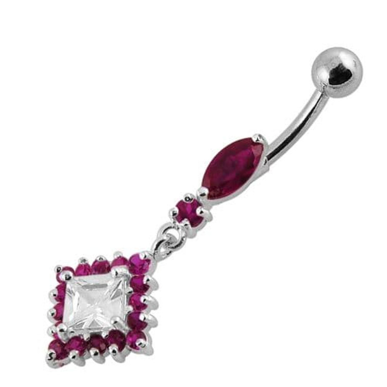 Diamond shapedFancy Dangling Belly Ring - Red