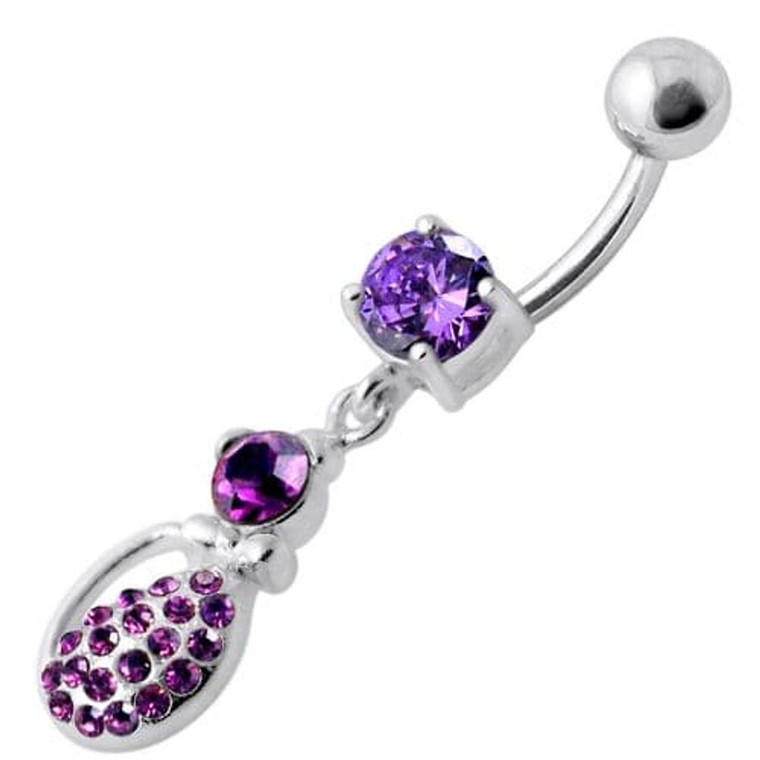 Fancy Blue Stone Tear Drop Jeweled Dangling Navel Ring - Purple