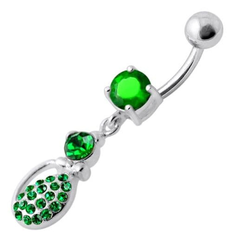 Fancy Blue Stone Tear Drop Jeweled Dangling Navel Ring - Emerald