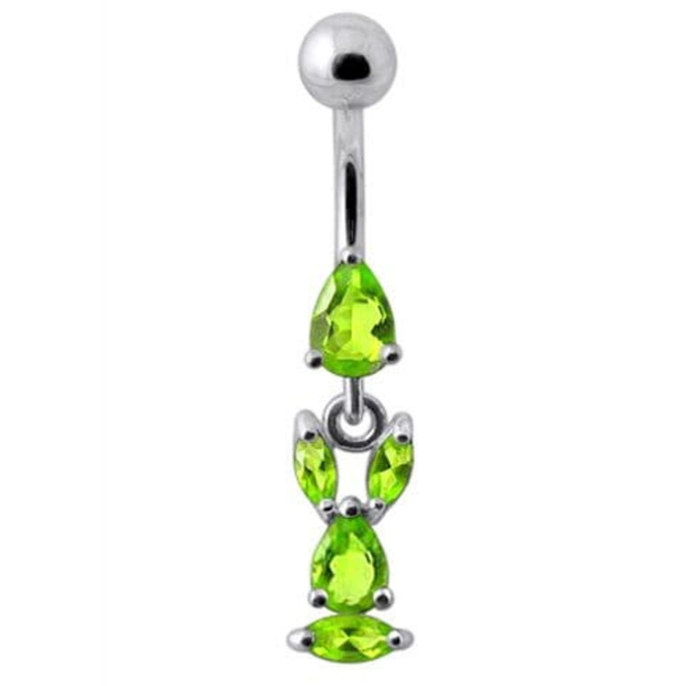 Fancy Bunny Jeweled Dangling Banana Bar Navel Ring - Peridot