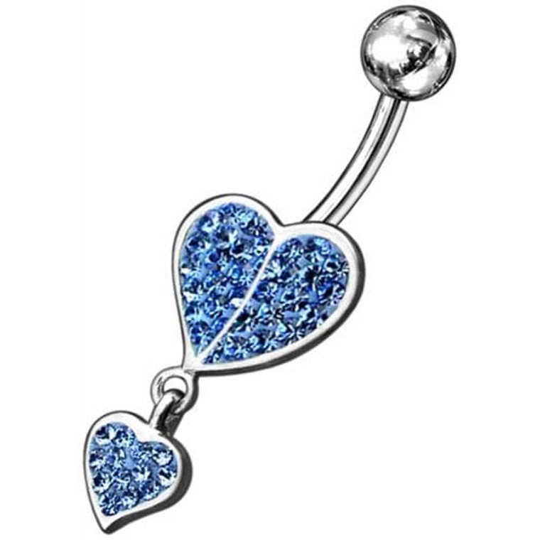 Fancy Loop Heart Silver Dangling Belly Ring With SS Banana Bar - Lavender