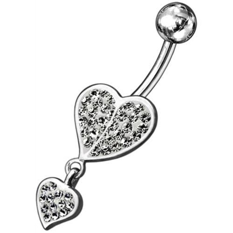 Fancy Loop Heart Silver Dangling Belly Ring With SS Banana Bar - Clear