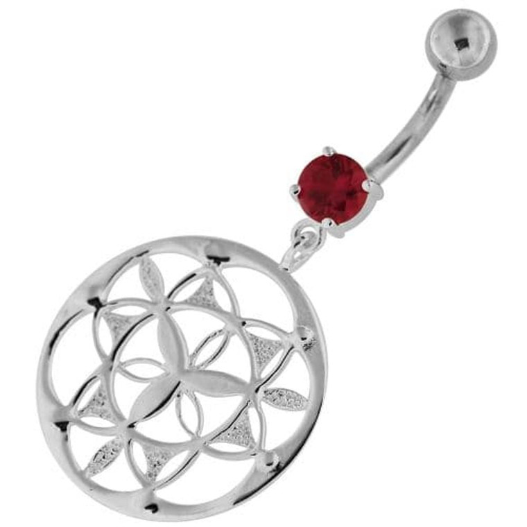 Fancy Dangling Multi jeweled Navel Belly Ring - Red