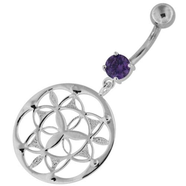 Fancy Dangling Multi jeweled Navel Belly Ring - Purple