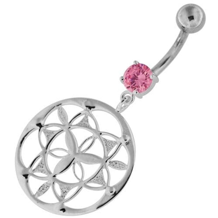 Fancy Dangling Multi jeweled Navel Belly Ring - Pink