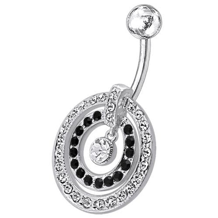 Fancy Multi Stone Jeweled Circle Dangling Belly Navel Ring Body Jewelry - black