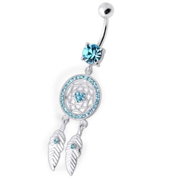 Dream Catcher Silver Belly Bar - Aqua