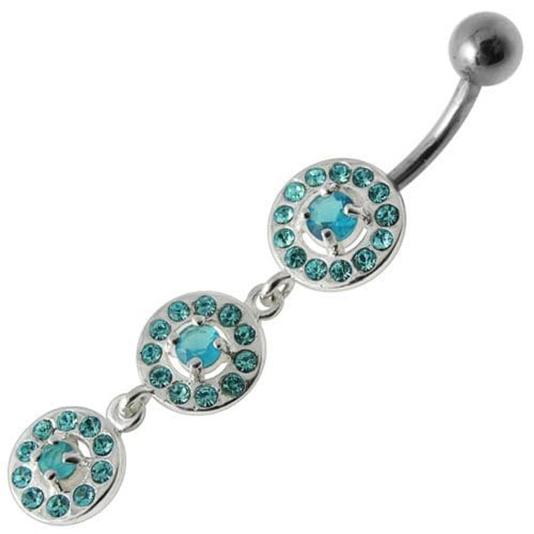 Fancy Old Classic Design Dangling Navel Ring - Aqua