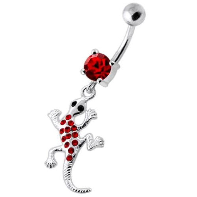 Gecko lizard Dangling Navel bar - Red