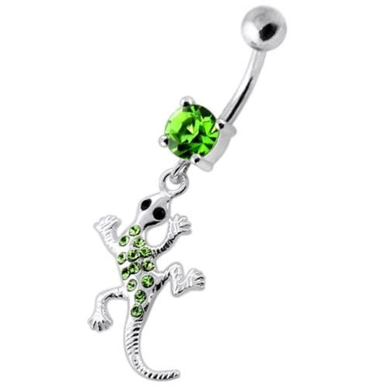Gecko lizard Dangling Navel bar - Peridot