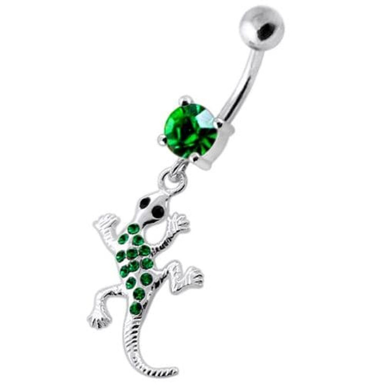 Gecko lizard Dangling Navel bar - Emerald