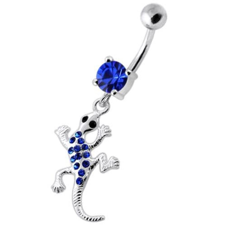 Gecko lizard Dangling Navel bar - Dark Blue