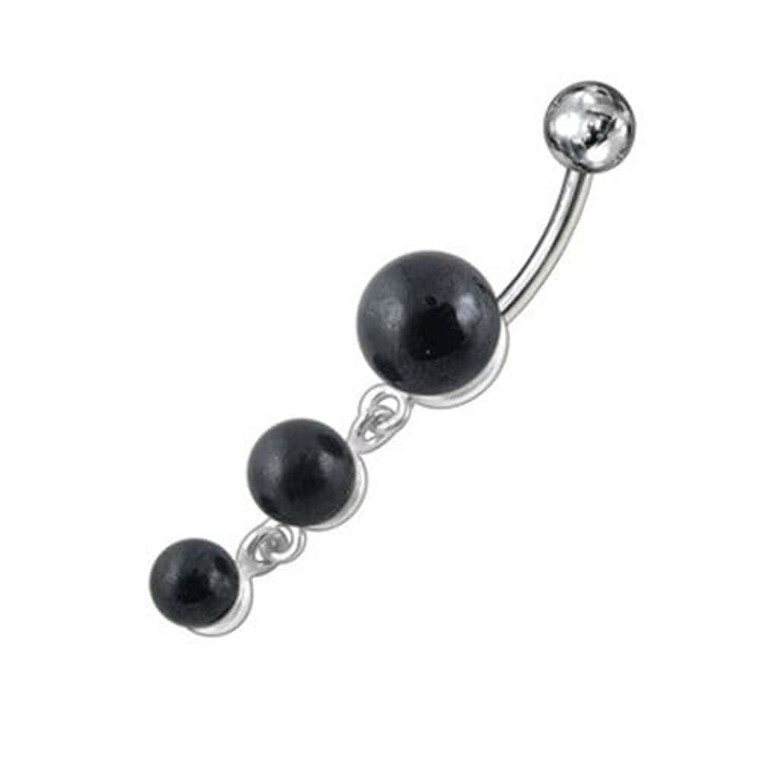 Fancy Pearl Jeweled Dangling Banana Bar Navel Body Jewelry Ring - Black