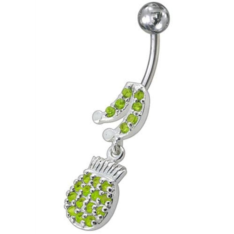 Fancy Fruits Jeweled Dangling Navel Belly Ring - Peridot