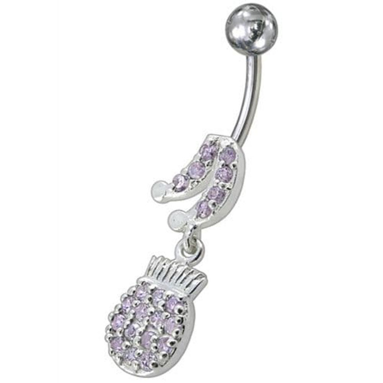 Fancy Fruits Jeweled Dangling Navel Belly Ring - Lavender