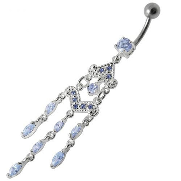 Fancy Silver Chandeliers Jeweled Dangling Navel Ring - Lavender
