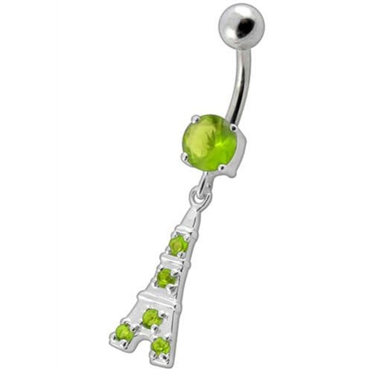 Fancy Jeweled "Eiffel Tower" Dangling Belly Ring - Peridot