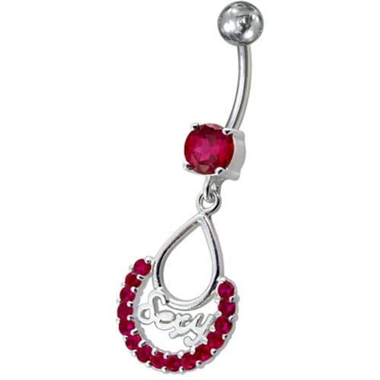 Fancy Silver SEXY Dangling Belly Navel Body Jewelry Ring - Red
