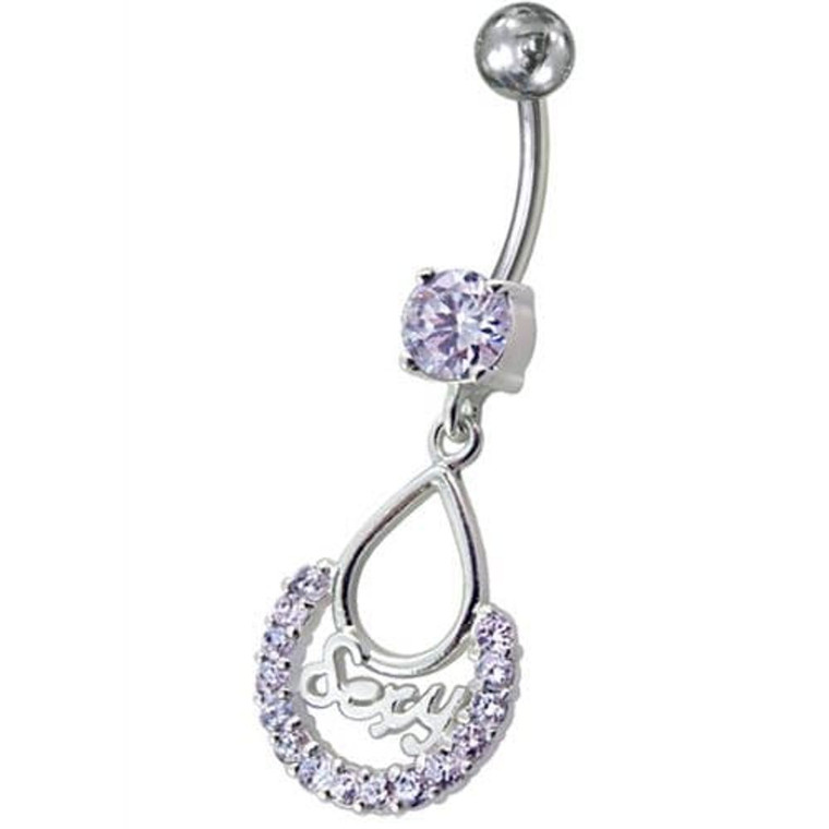 Fancy Silver SEXY Dangling Belly Navel Body Jewelry Ring - Lavender