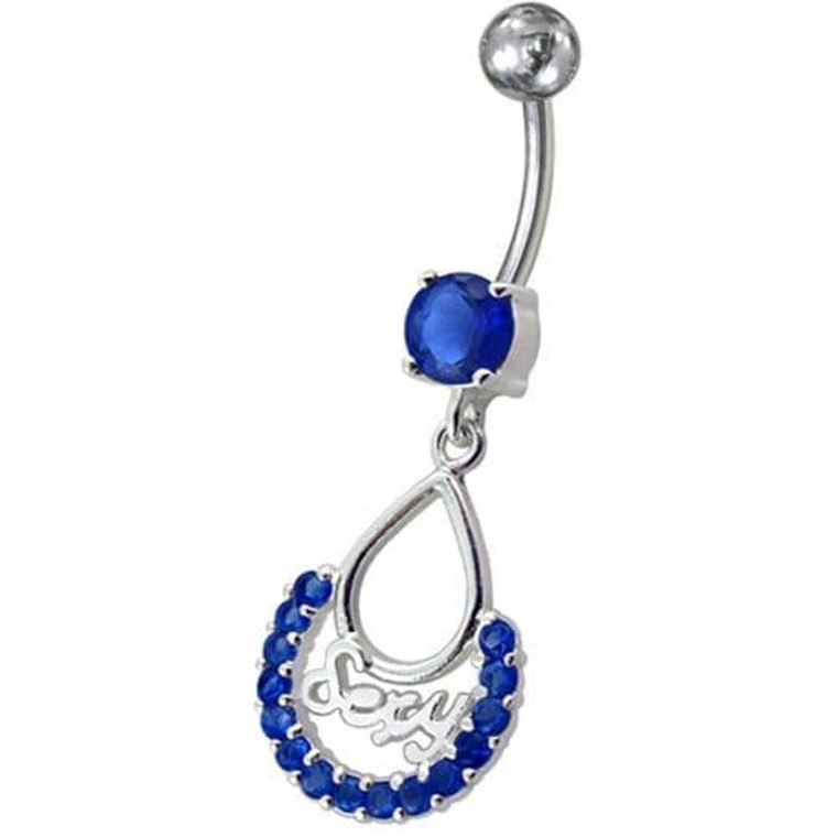 Fancy Silver SEXY Dangling Belly Navel Body Jewelry Ring - Dark Blue
