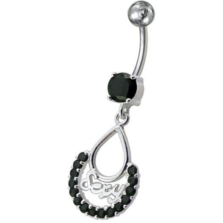 Fancy Silver SEXY Dangling Belly Navel Body Jewelry Ring - black