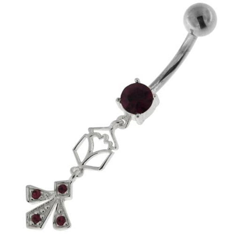 Fleur de lis fusion 925 Sterling Silver Belly Button Ring - Purple