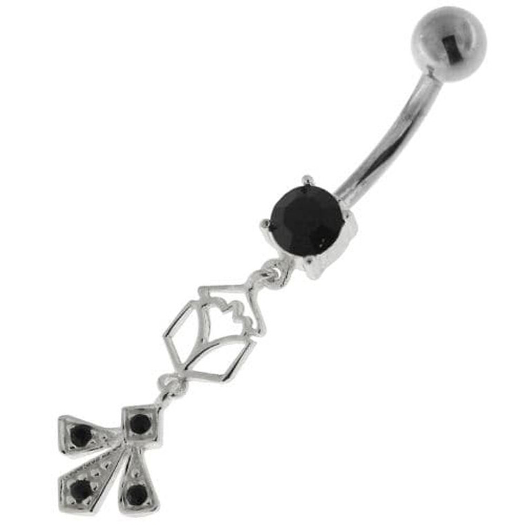 Fleur de lis fusion 925 Sterling Silver Belly Button Ring - Black
