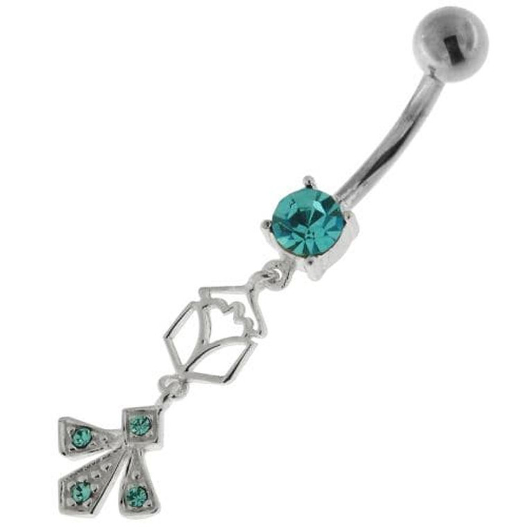 Fleur de lis fusion 925 Sterling Silver Belly Button Ring - Aqua