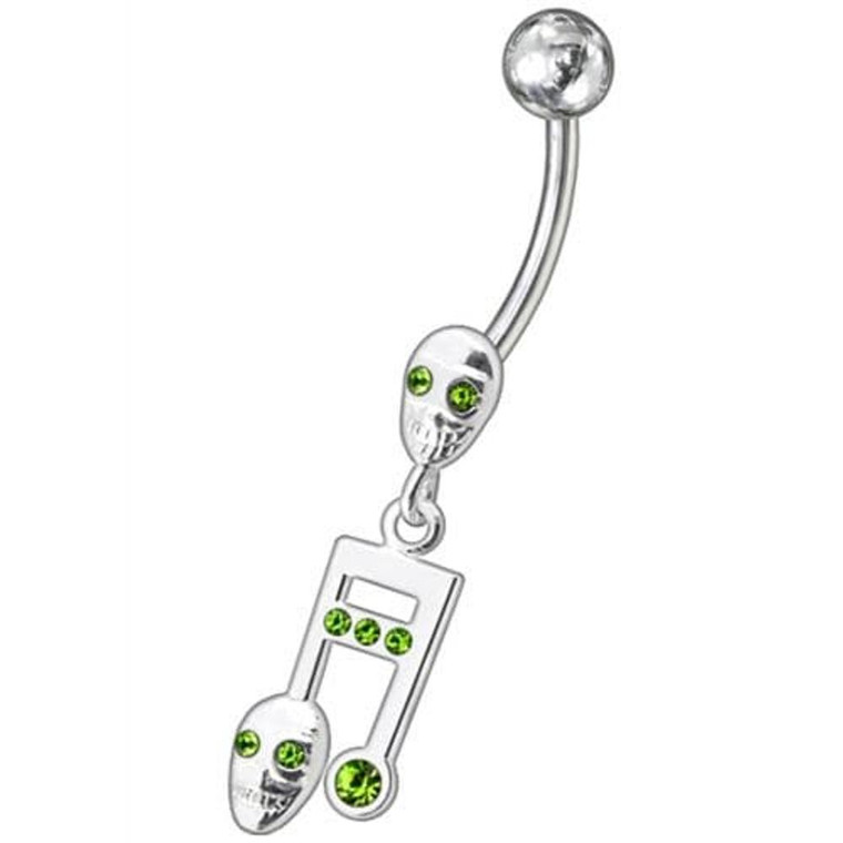 Fancy Skeleton Jeweled Dangling SS Bar Belly Ring  - Peridot