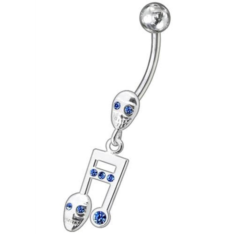 Fancy Skeleton Jeweled Dangling SS Bar Belly Ring  - Lavender