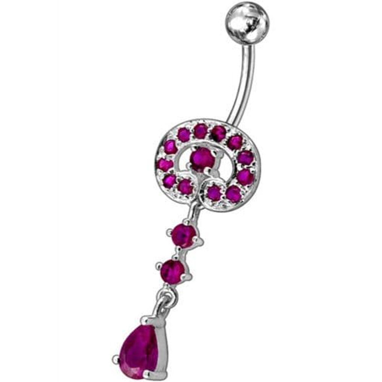Fancy Vintage Indian Jewelry Jeweled Silver Dangling SS Bar Belly Ring - Red