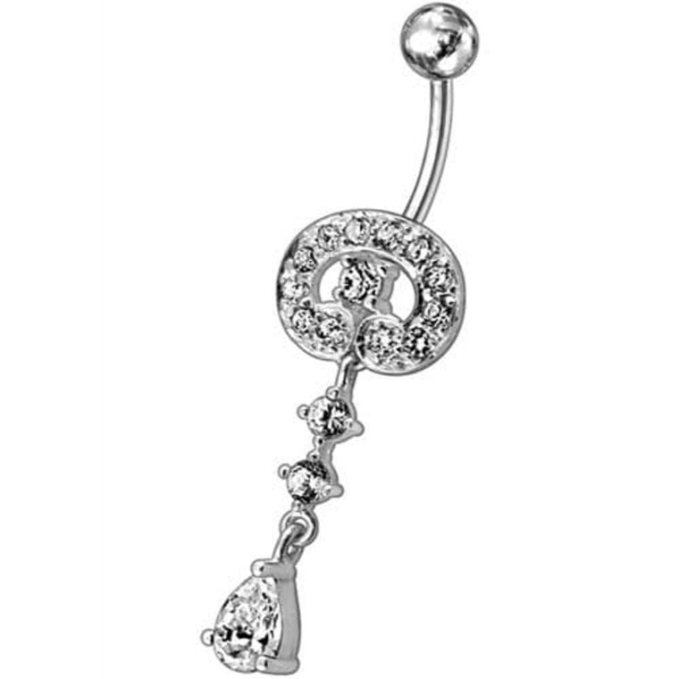 Fancy Vintage Indian Jewelry Jeweled Silver Dangling SS Bar Belly Ring - Clear