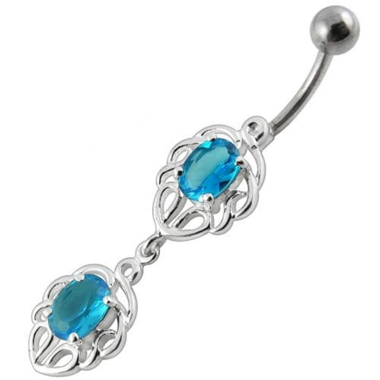 Fancy Jeweled Dangling Belly Ring - Aqua