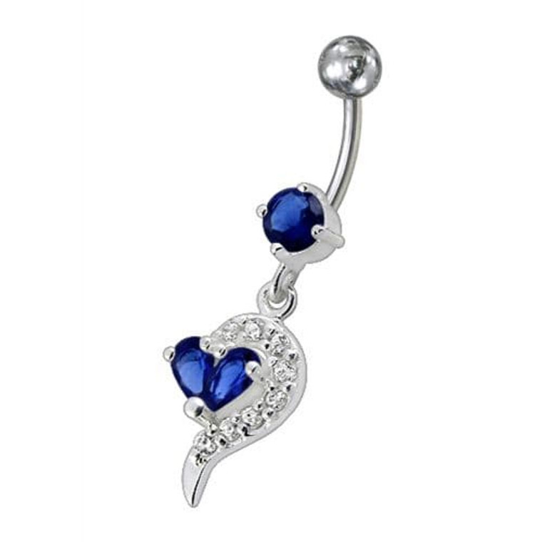 Fancy White Zirconia Jeweled Dangling Banana Bar Navel Ring - Dark Blue